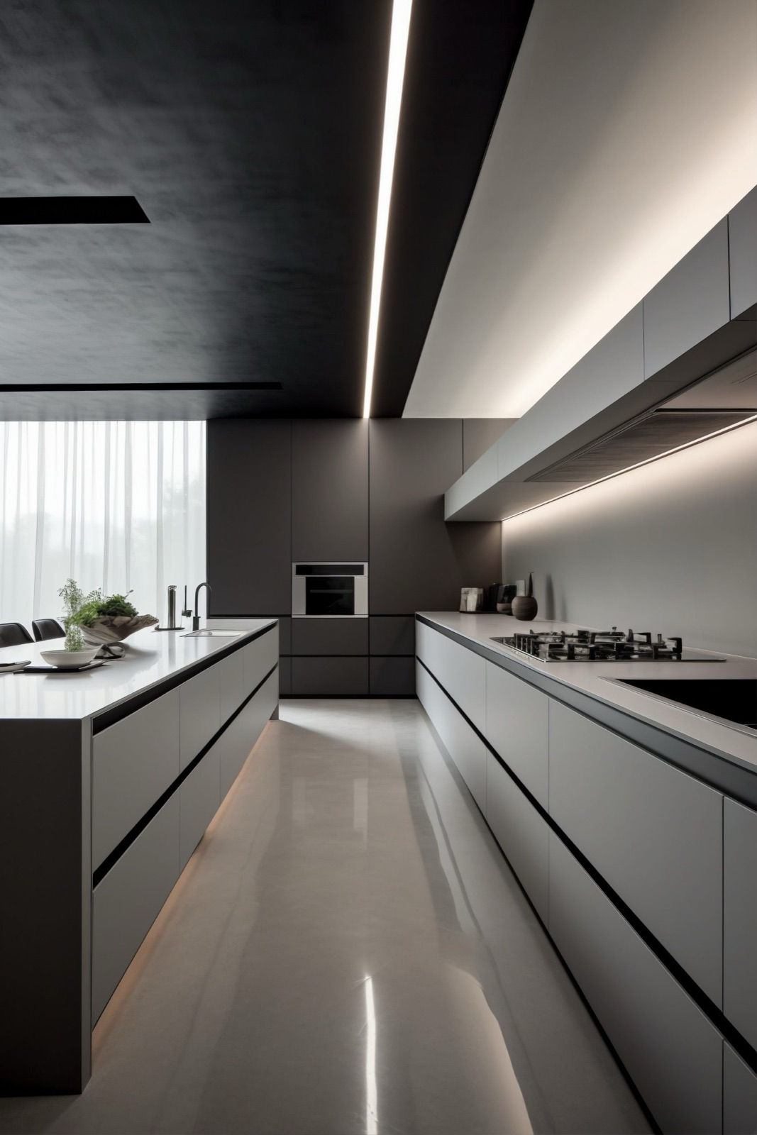 Departamento. Gris mate con iluminación lineal